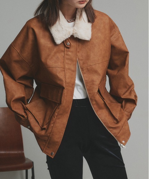 セール】ヴィンテージライク 襟ファー付きブルゾン（ライダース