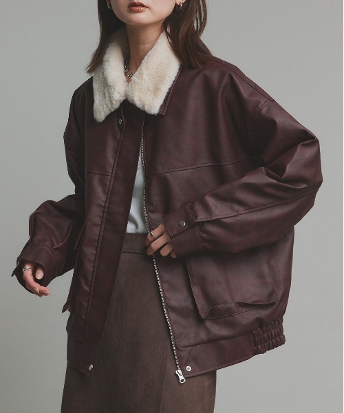 セール】ヴィンテージライク 襟ファー付きブルゾン（ライダース