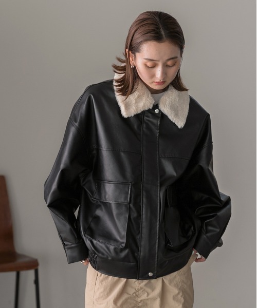 セール】ヴィンテージライク 襟ファー付きブルゾン（ライダース