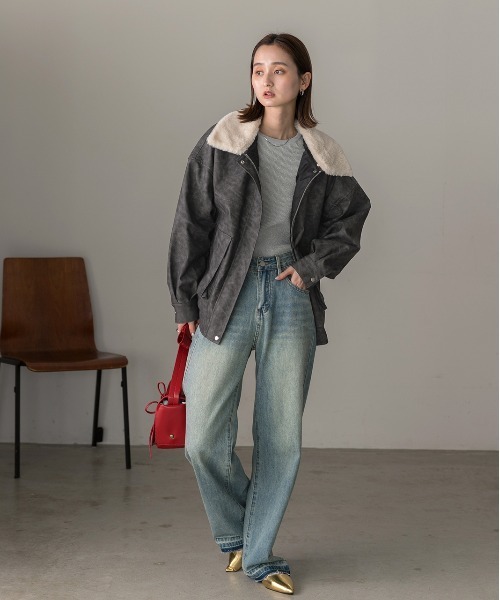 セール】ヴィンテージライク 襟ファー付きブルゾン（ライダース