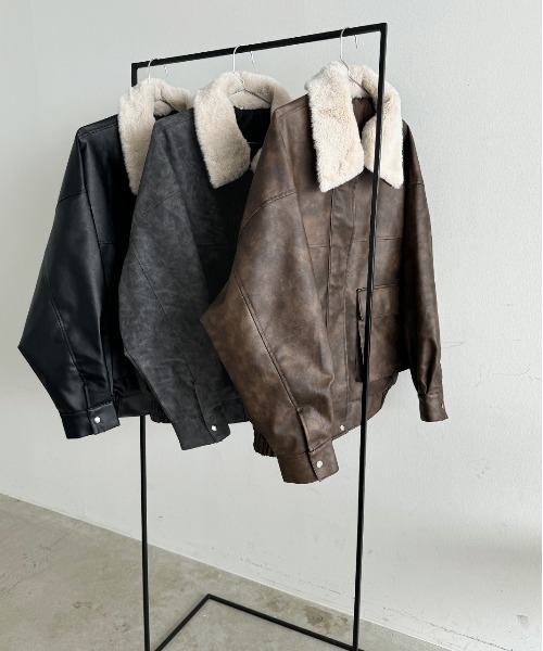 セール】ヴィンテージライク 襟ファー付きブルゾン（ライダース