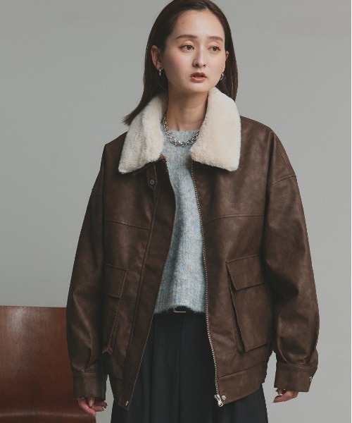 G.ESTILO 革ジャン L スペイン製　ファージャケット セール】ヴィンテージライク 襟ファー付きブルゾン（ライダース