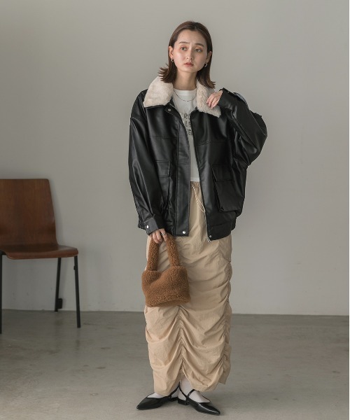 セール】ヴィンテージライク 襟ファー付きブルゾン（ライダース