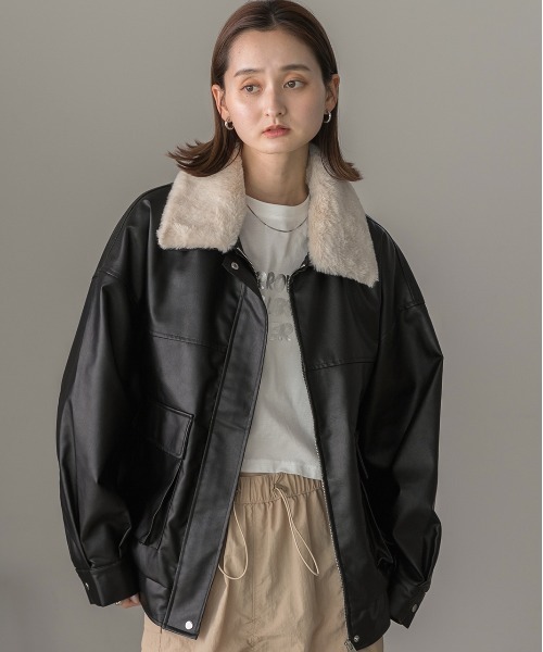 セール】ヴィンテージライク 襟ファー付きブルゾン（ライダース