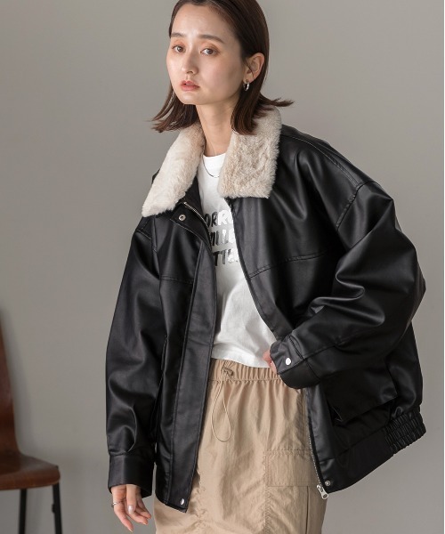 VINTAGE F／LEATHER S／ブルゾン (ファー付き） SLY VINTAGE F／LEATHER S／ブルゾン BLK -ファッション通販 FASHION