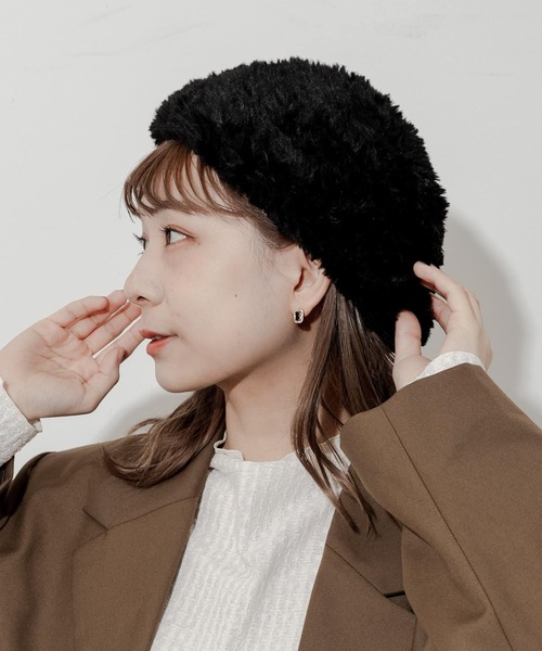 SMELLY（スメリー）の「ファーニットベレー（ハンチング/ベレー帽・レディース・グレー/ブラック・-）」の2枚目の写真