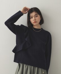 ◆《美人百花掲載》アシメフリルミドルゲージニット【洗濯機洗い可】