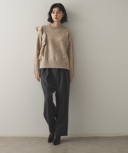 OPAQUE.CLIP（オペークドットクリップ）の「◆《美人百花掲載》アシメフリルミドルゲージニット【洗濯機洗い可】（ニット/セーター・レディース・グレー/ネイビー/ベージュ・38/36/40）」の9枚目の写真