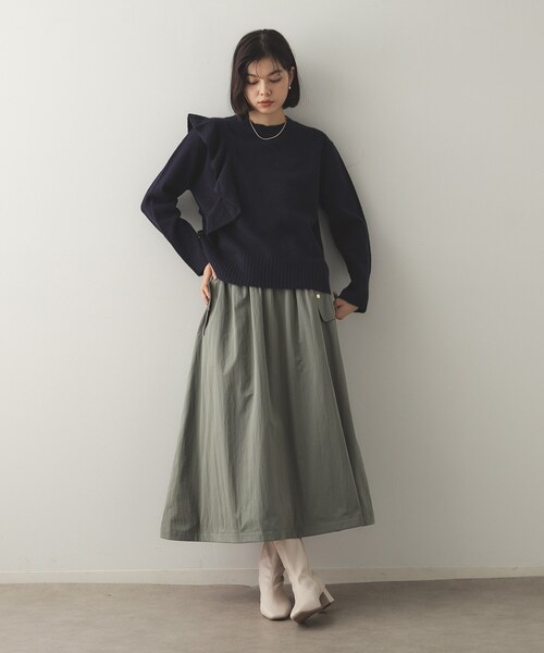 OPAQUE.CLIP（オペークドットクリップ）の「◆《美人百花掲載》アシメフリルミドルゲージニット【洗濯機洗い可】（ニット/セーター・レディース・グレー/ネイビー/ベージュ・38/36/40）」の13枚目の写真