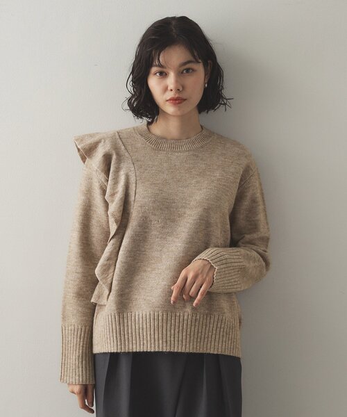 OPAQUE.CLIP（オペークドットクリップ）の「◆《美人百花掲載》アシメフリルミドルゲージニット【洗濯機洗い可】（ニット/セーター・レディース・グレー/ネイビー/ベージュ・38/36/40）」の16枚目の写真