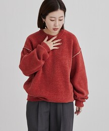 【洗える】ダブルフェイスクルーネックモールニット