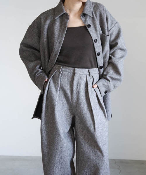 セール】フェイクウールダブルタックパンツ（スラックス）｜select