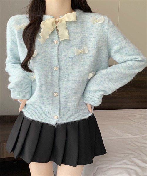 Dream garden(ドリームガーデン)の「リボンボウタイニットカーディガン(カーディガン/ボレロ・レディース・ピンク/アイボリー/ブルー/杢グレー・FREE)」の3枚目の写真