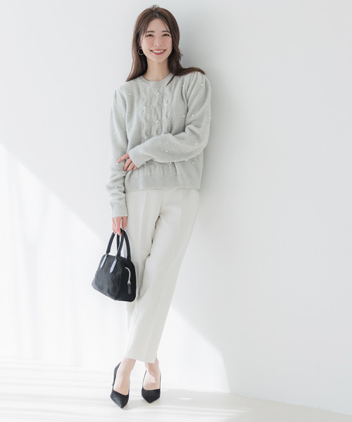 coca（coca）（コカ）の「【WEB限定セール】パール付きニットトップス（ニット/セーター・レディース・グレー/ブラック・S/L/M）」の3枚目の写真