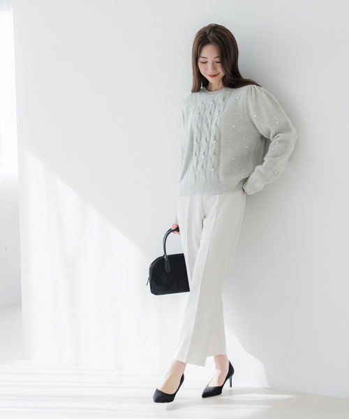 coca（coca）（コカ）の「【WEB限定セール】パール付きニットトップス（ニット/セーター・レディース・グレー/ブラック・S/L/M）」の6枚目の写真