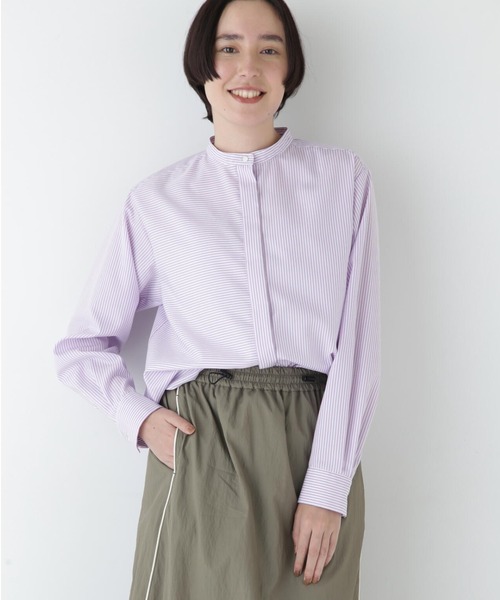 human woman（ヒューマンウーマン）の「◆コットンロンストバンドカラーブラウス（シャツ/ブラウス・レディース・パープル系その他4/チャコールグレー・SMALL/MEDIUM）」の5枚目の写真