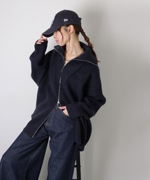double zip oversized knit jacket /ダブルジップ オーバーサイズ ニット ジャケット