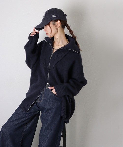 LAULEN(ローレン)の「double zip oversized knit jacket /ダブルジップ オーバーサイズ ニット ジャケット(その他アウター・レディース・ベージュ/ネイビー/グレー/アイボリー・FREE)」の4枚目の写真