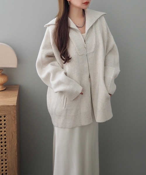 LAULEN(ローレン)の「double zip oversized knit jacket /ダブルジップ オーバーサイズ ニット ジャケット(その他アウター・レディース・ベージュ/ネイビー/グレー/アイボリー・FREE)」の8枚目の写真