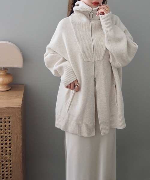 LAULEN(ローレン)の「double zip oversized knit jacket /ダブルジップ オーバーサイズ ニット ジャケット(その他アウター・レディース・ベージュ/ネイビー/グレー/アイボリー・FREE)」の9枚目の写真