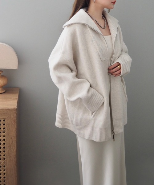 LAULEN(ローレン)の「double zip oversized knit jacket /ダブルジップ オーバーサイズ ニット ジャケット(その他アウター・レディース・ベージュ/ネイビー/グレー/アイボリー・FREE)」の10枚目の写真