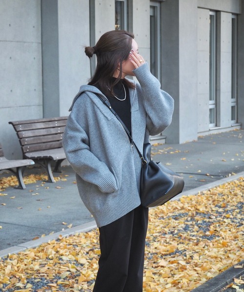 LAULEN(ローレン)の「double zip oversized knit jacket /ダブルジップ オーバーサイズ ニット ジャケット(その他アウター・レディース・ベージュ/ネイビー/グレー/アイボリー・FREE)」の12枚目の写真