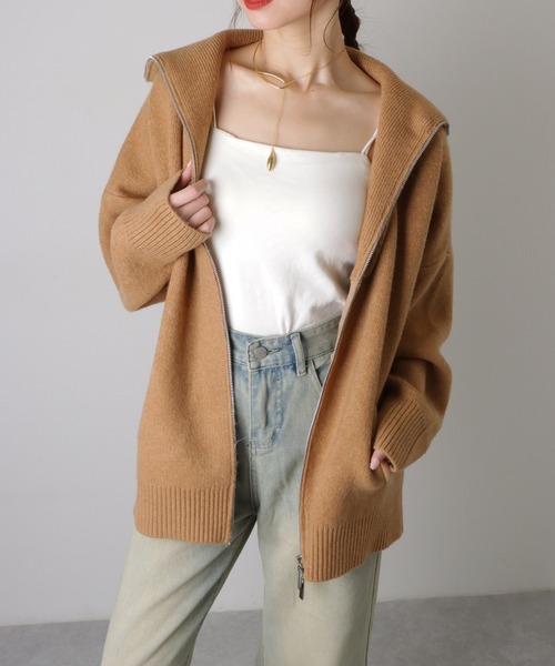 LAULEN(ローレン)の「double zip oversized knit jacket /ダブルジップ オーバーサイズ ニット ジャケット(その他アウター・レディース・ベージュ/ネイビー/グレー/アイボリー・FREE)」の17枚目の写真