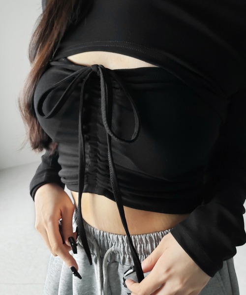 2点セット 】フロントリボンベアトップス ＆ ショートレイヤード