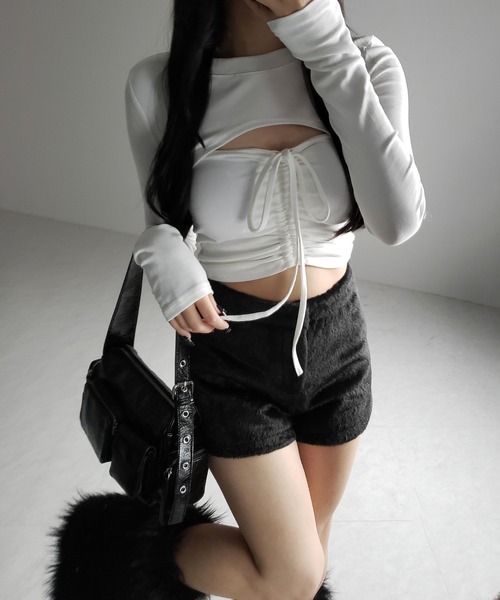 セール】【 2点セット 】フロントリボンベアトップス ＆ ショート