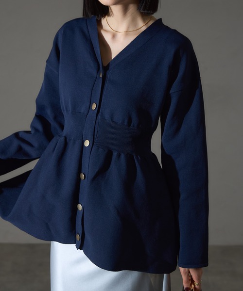 【セール】ペプラムシルエットゴールド釦カーディガン(カーディガン/ボレロ)|each(イーチ)