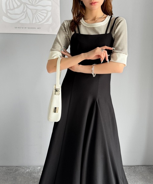 セール】大人のエレガントテイスト。麻調ダブルストラップアシメキャミ