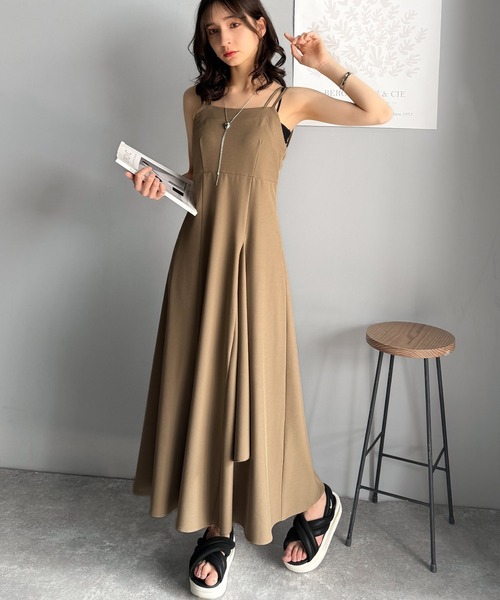 classicalelf(クラシカルエルフ)の「大人のエレガントテイスト。麻調ダブルストラップアシメキャミフレアワンピース(ワンピース・レディース・ブラック/モカ・X-LARGE/LARGE/MEDIUM/SMALL)」の11枚目の写真