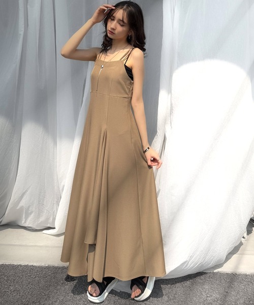 セール】大人のエレガントテイスト。麻調ダブルストラップアシメキャミ