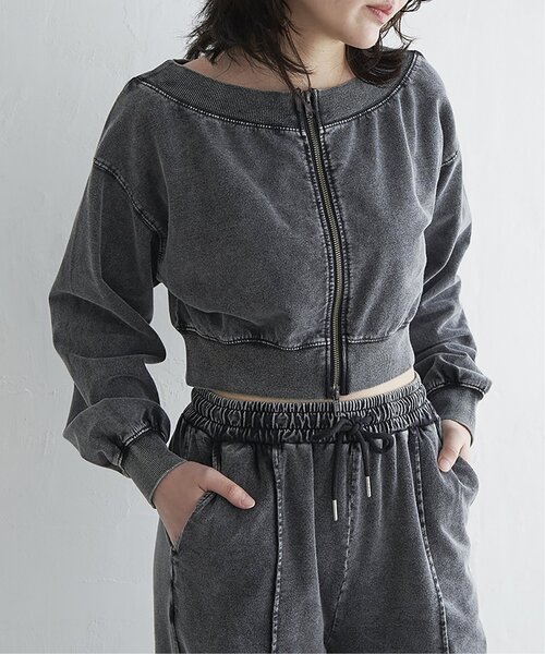 VENCEEXCHANGE（ヴァンスエクスチェンジ）の「【セットアップ対応】ケミカルオフショルスウェットジップ（パーカー・レディース・ブルー/チャコール・FREE）」の3枚目の写真