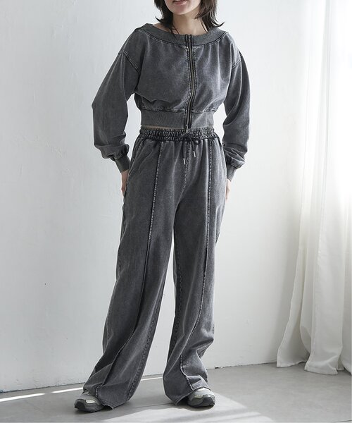 VENCEEXCHANGE（ヴァンスエクスチェンジ）の「【セットアップ対応】ケミカルオフショルスウェットジップ（パーカー・レディース・ブルー/チャコール・FREE）」の6枚目の写真