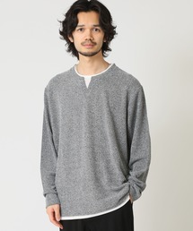 重ね着風キーネックパイル杢 フェイクレイヤード 長袖 Tシャツ NATURE GROBE