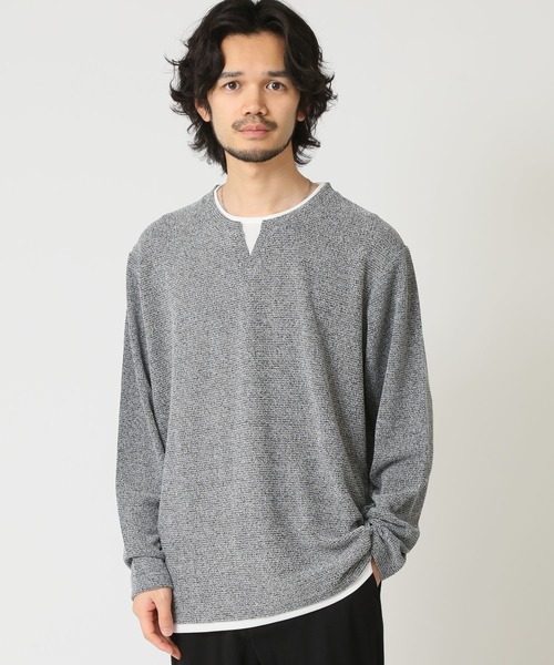 ARCADE(アーケード)の「重ね着風キーネックパイル杢 フェイクレイヤード 長袖 Tシャツ NATURE GROBE(Tシャツ/カットソー・メンズ・ネイビー/ベージュ/カーキ/グレー・M/LL/L)」の3枚目の写真