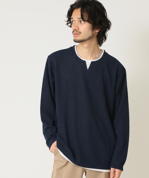 ARCADE(アーケード)の「重ね着風キーネックパイル杢 フェイクレイヤード 長袖 Tシャツ NATURE GROBE(Tシャツ/カットソー・メンズ・ネイビー/ベージュ/カーキ/グレー・M/LL/L)」の9枚目の写真