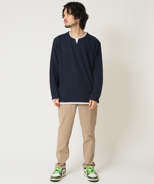 ARCADE(アーケード)の「重ね着風キーネックパイル杢 フェイクレイヤード 長袖 Tシャツ NATURE GROBE(Tシャツ/カットソー・メンズ・ネイビー/ベージュ/カーキ/グレー・M/LL/L)」の10枚目の写真