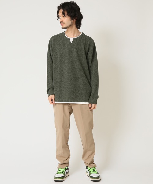 ARCADE(アーケード)の「重ね着風キーネックパイル杢 フェイクレイヤード 長袖 Tシャツ NATURE GROBE(Tシャツ/カットソー・メンズ・ネイビー/ベージュ/カーキ/グレー・M/LL/L)」の11枚目の写真
