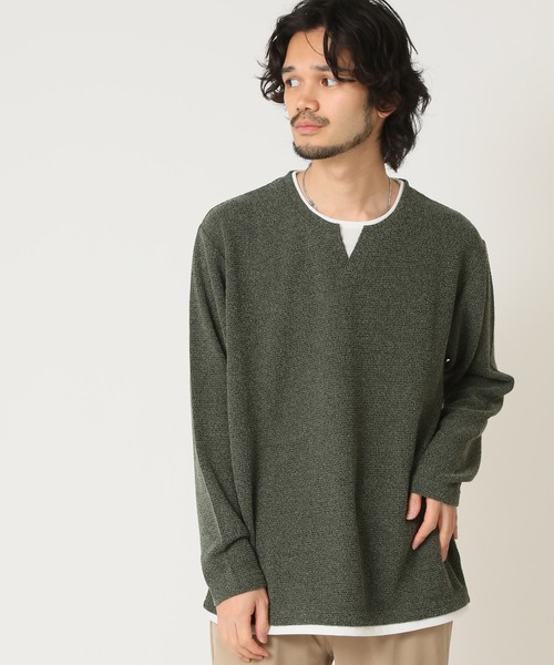 ARCADE(アーケード)の「重ね着風キーネックパイル杢 フェイクレイヤード 長袖 Tシャツ NATURE GROBE(Tシャツ/カットソー・メンズ・ネイビー/ベージュ/カーキ/グレー・M/LL/L)」の12枚目の写真