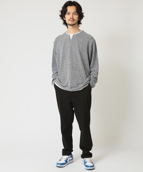 ARCADE(アーケード)の「重ね着風キーネックパイル杢 フェイクレイヤード 長袖 Tシャツ NATURE GROBE(Tシャツ/カットソー・メンズ・ネイビー/ベージュ/カーキ/グレー・M/LL/L)」の6枚目の写真
