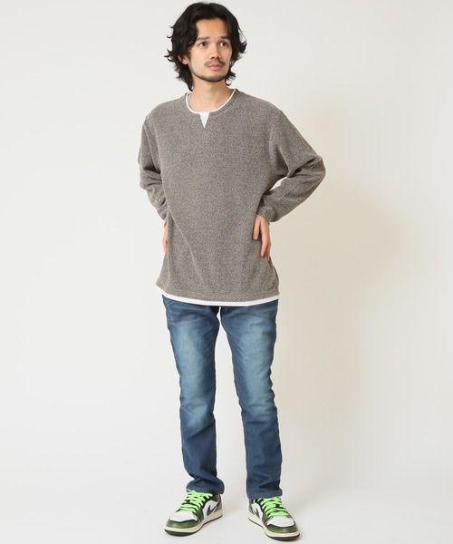 ARCADE(アーケード)の「重ね着風キーネックパイル杢 フェイクレイヤード 長袖 Tシャツ NATURE GROBE(Tシャツ/カットソー・メンズ・ネイビー/ベージュ/カーキ/グレー・M/LL/L)」の8枚目の写真