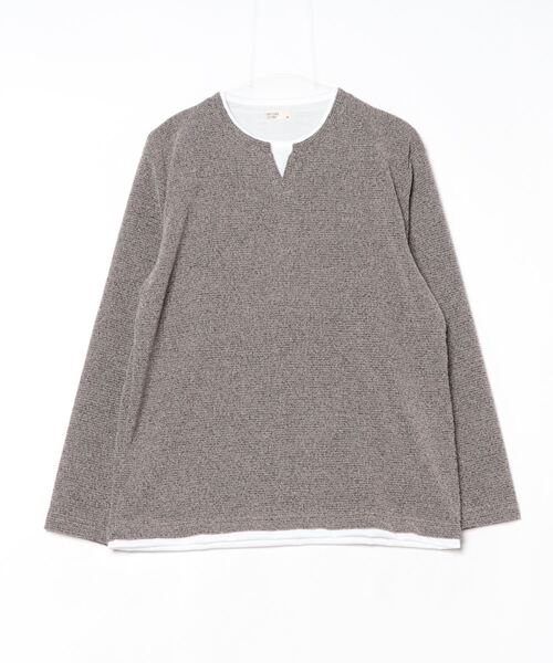 ARCADE(アーケード)の「重ね着風キーネックパイル杢 フェイクレイヤード 長袖 Tシャツ NATURE GROBE(Tシャツ/カットソー・メンズ・ネイビー/ベージュ/カーキ/グレー・M/LL/L)」の17枚目の写真