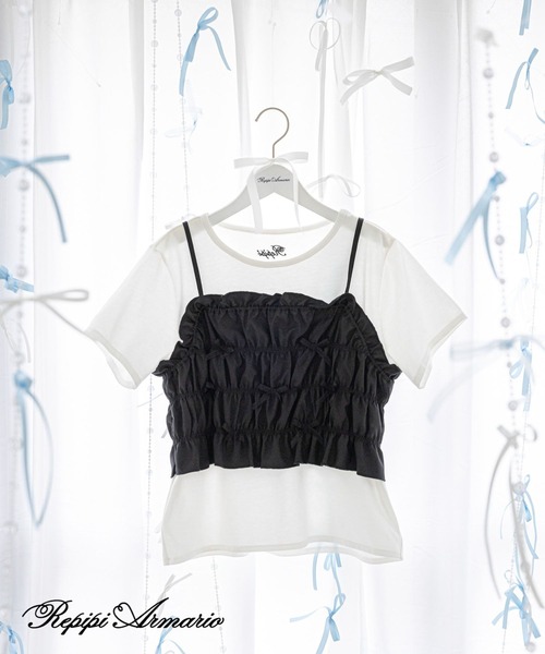 repipi armario（レピピ アルマリオ）の「【girly line】リボンシャーリングキャミ×Tシャツ（その他トップス・キッズ・ベージュ/サックスブルー/ブラック・MEDIUM/LARGE/SMALL）」の2枚目の写真