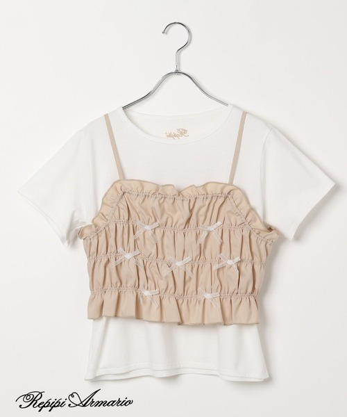 repipi armario（レピピ アルマリオ）の「【girly line】リボンシャーリングキャミ×Tシャツ（その他トップス・キッズ・ベージュ/サックスブルー/ブラック・MEDIUM/LARGE/SMALL）」の6枚目の写真