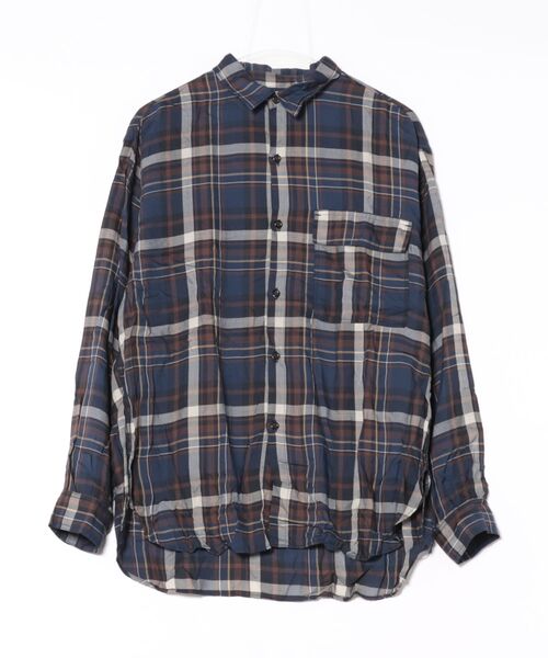 WHITE LINE（ホワイトライン）の「【8】【WHITE LINE（ホワイトライン）】コットンシルクチェックシャツ（シャツ/ブラウス・メンズ・パープル/ネイビー系・46）」の2枚目の写真