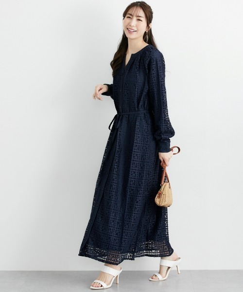 SMILE LAND（スマイルランド）の「総レースワンピース＜大きいサイズ有＞【OtonaSMILE】（ワンピース・レディース・オフホワイト/ネイビー/ミント・3L/LL/4L/5L/M/L）」の20枚目の写真