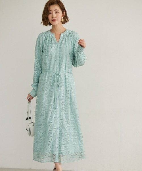 SMILE LAND（スマイルランド）の「総レースワンピース＜大きいサイズ有＞【OtonaSMILE】（ワンピース・レディース・オフホワイト/ネイビー/ミント・3L/LL/4L/5L/M/L）」の7枚目の写真