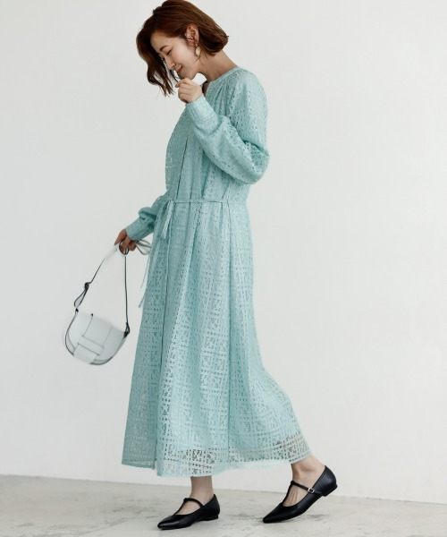 SMILE LAND（スマイルランド）の「総レースワンピース＜大きいサイズ有＞【OtonaSMILE】（ワンピース・レディース・オフホワイト/ネイビー/ミント・3L/LL/4L/5L/M/L）」の8枚目の写真